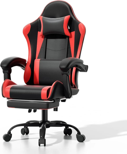 Athena Collection Ergonomic Gaming Chair With Footrest Headrest Lumbar Support