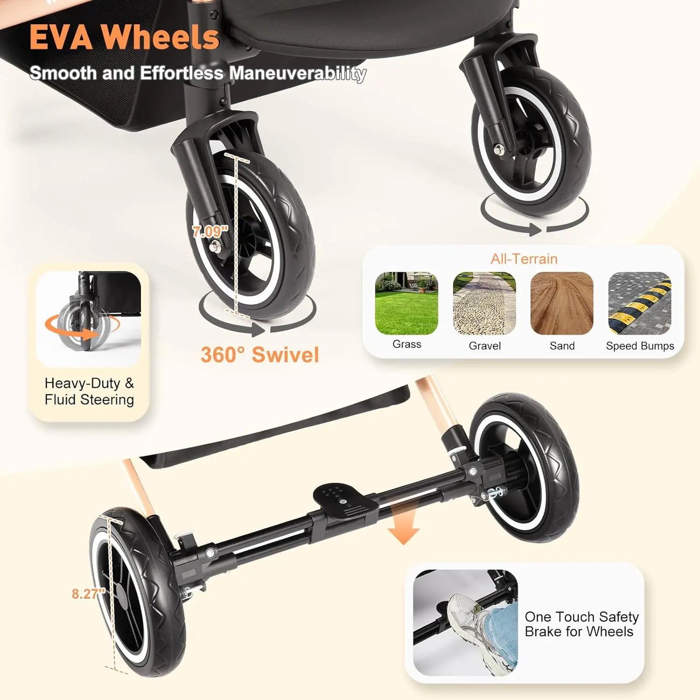 Waterproof Pet Stroller For Dogs And Cats With Detachable Carrier