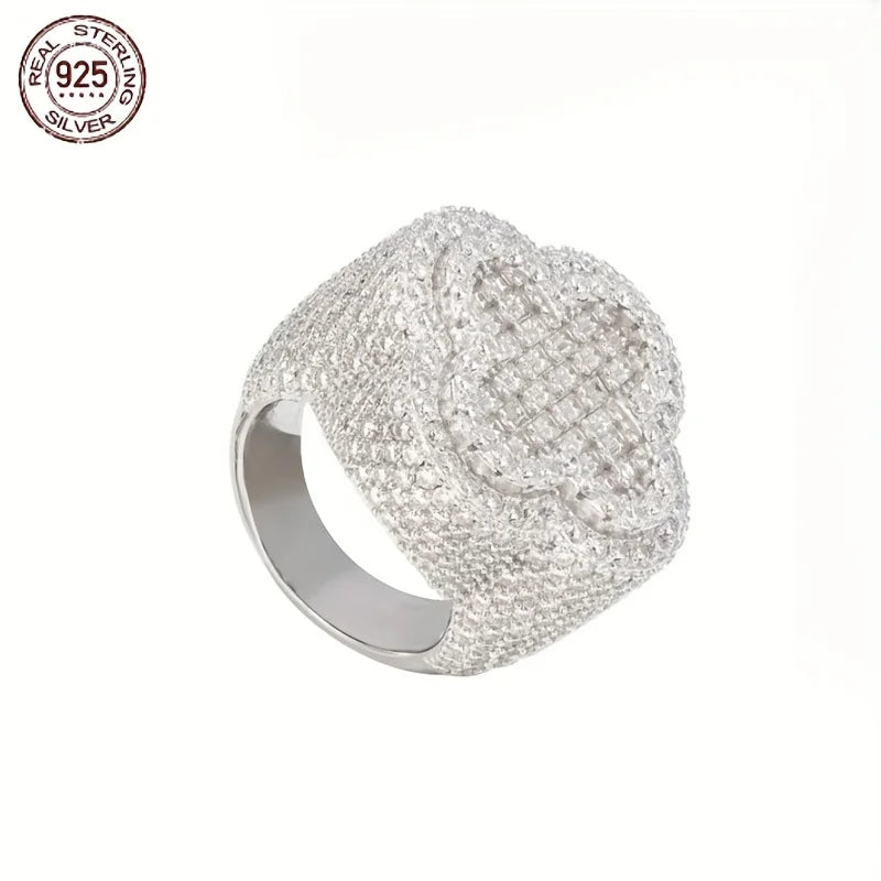 WPOOCC 925 Sterling Silver Cubic Zirconia Clover Ring For Men Gold Plated