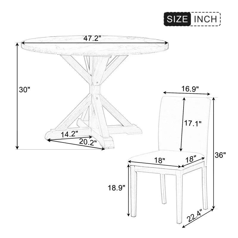 5 Piece Dining Set Round Table And Four Side Chairs