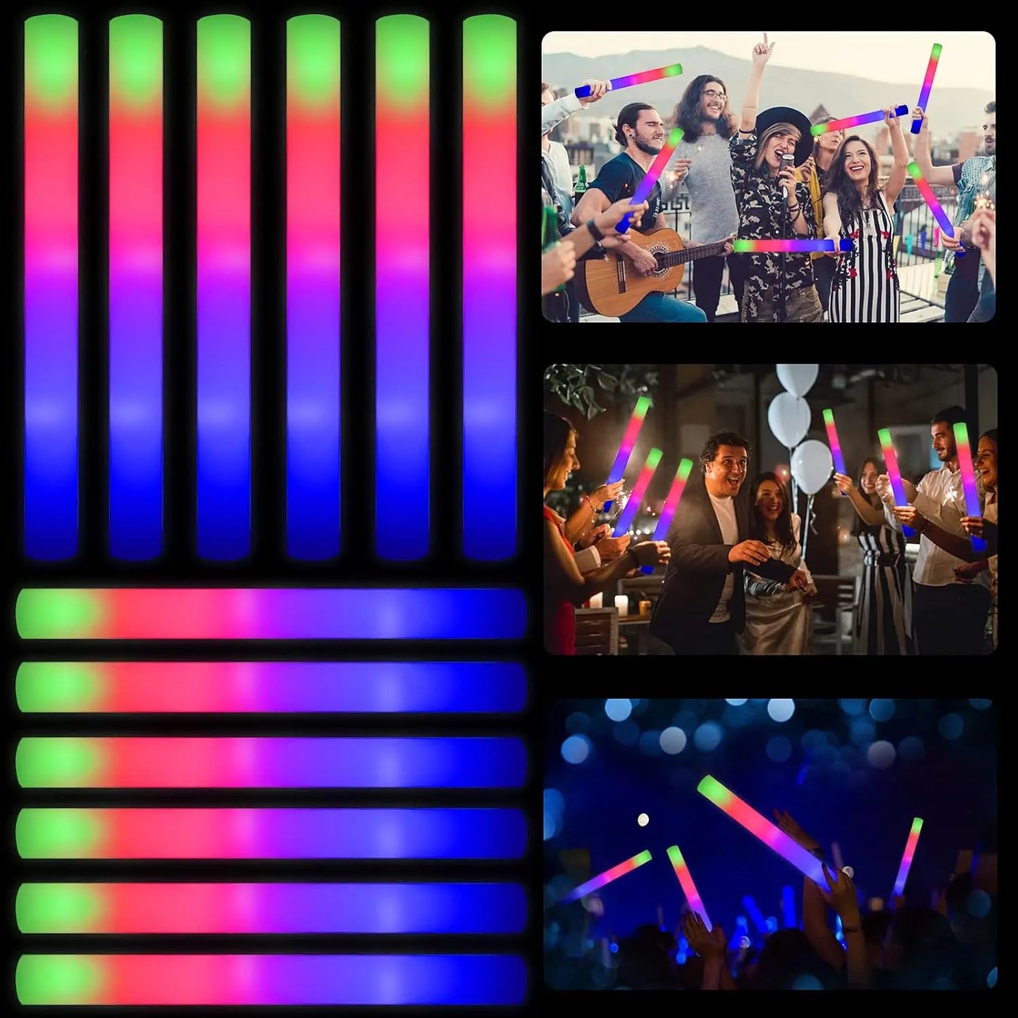 110pcs LED Foam Glow Sticks Glow Party Supply with 3 Modes Falshing Stick for Wedding for Birthday Concert Halloween Christmas