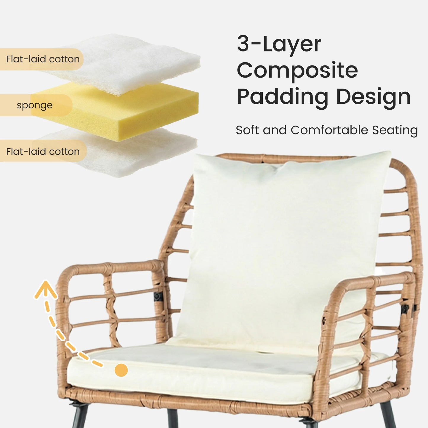 JHK Outdoor Wicker Patio Set With Glass Table Cushions