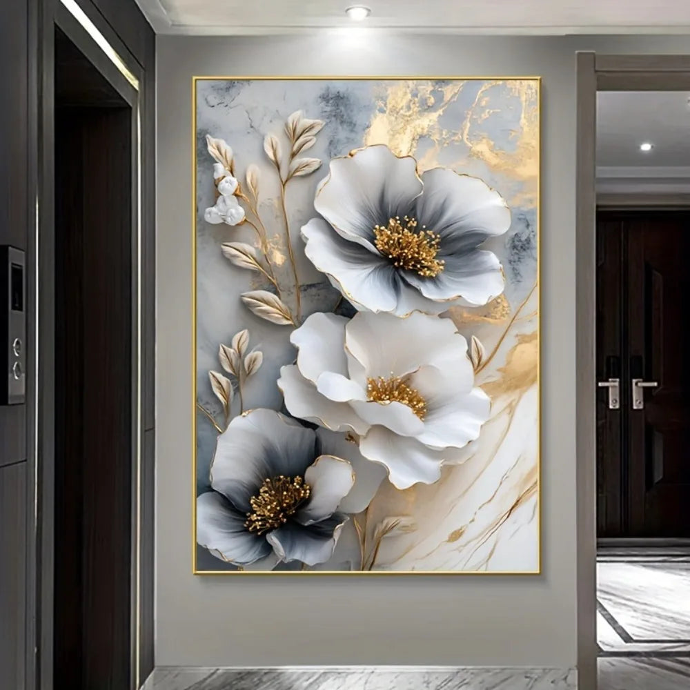 Luxurious Floral Canvas Mural Framed 3D Painting For Living Room