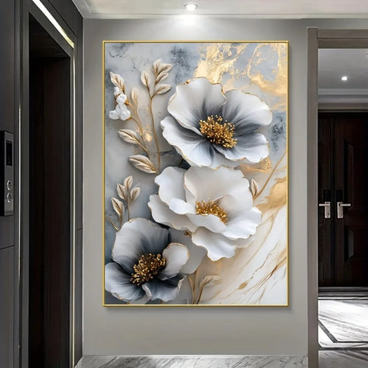 Luxurious Floral Canvas Mural Framed 3D Painting For Living Room