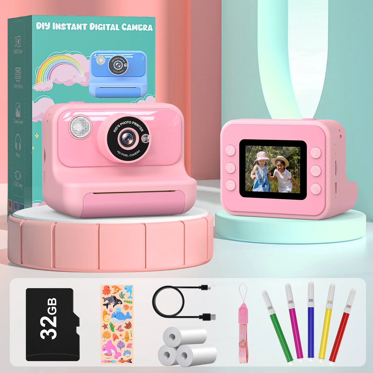 Gofunly Kids Instant Print Camera 1080P Mini Digital Toy