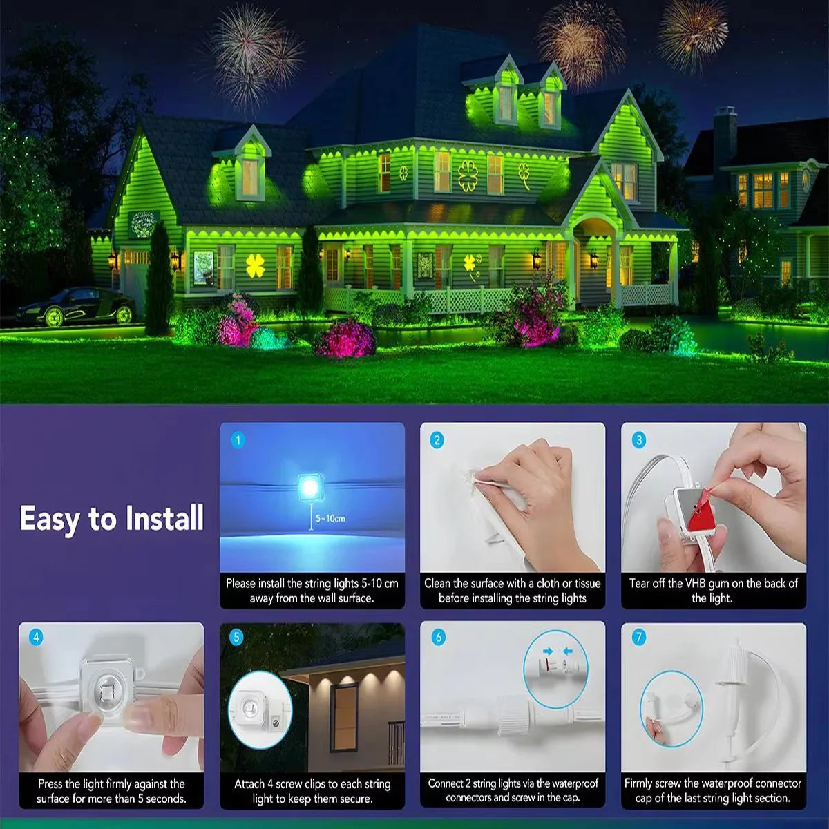 15M USB Permanent Outdoor Lights Smart RGBIC LED Eaves Lights with App/Remote Control Full House Flashing Lighting Christmas Decor