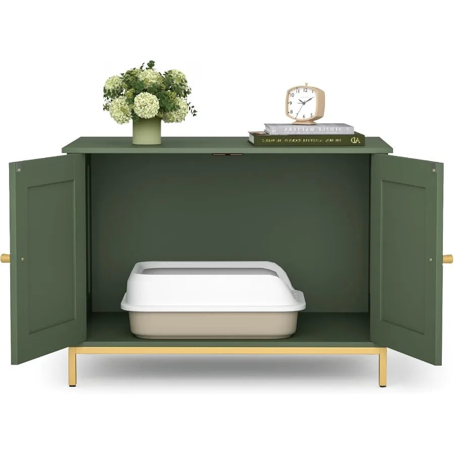 Modern Cat Litter Box Enclosure With Metal Frame Indoor Use