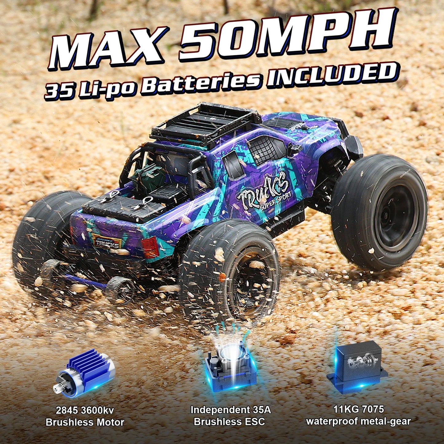 NONECE PT14R Brushless RC Truck 4x4 Remote Control 50MPH