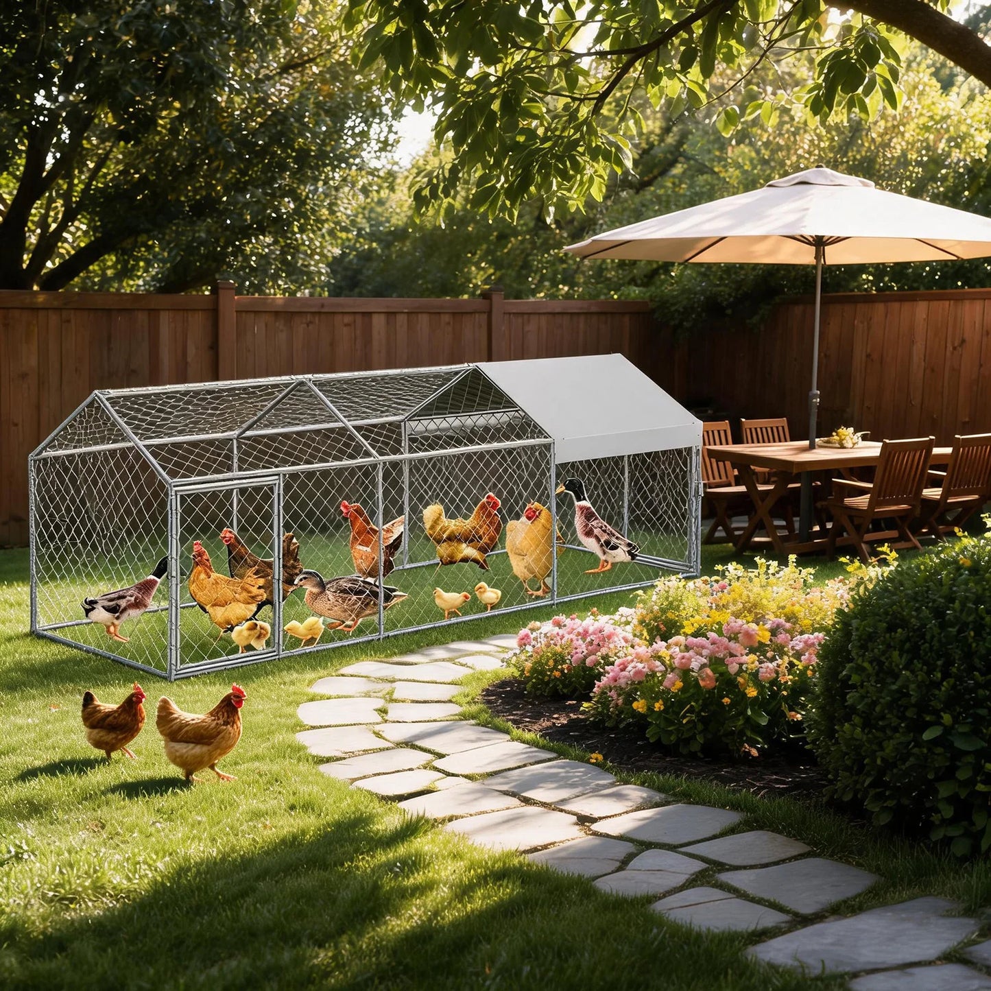 HiMISS Durable Portable Metal Chicken Coop With Waterproof Cover