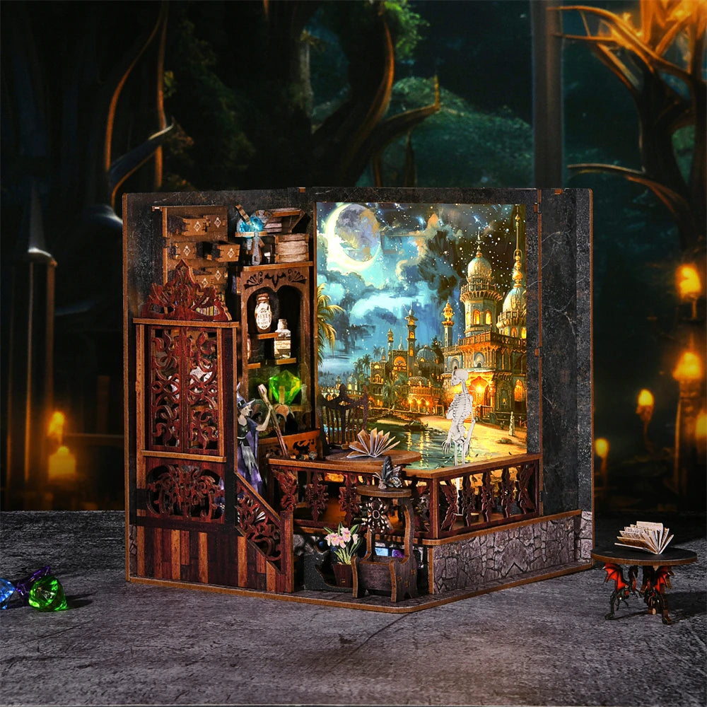 ASLOWSNAIL Book Nook Kit Magic Town DIY Wooden Puzzle Light
