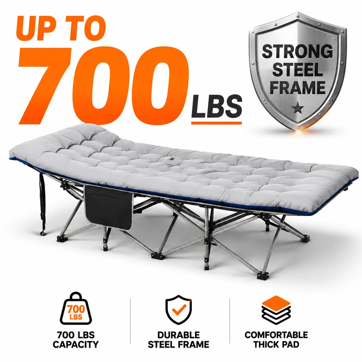 Portable Foldable Camping Cot With Thick Padded Mattress