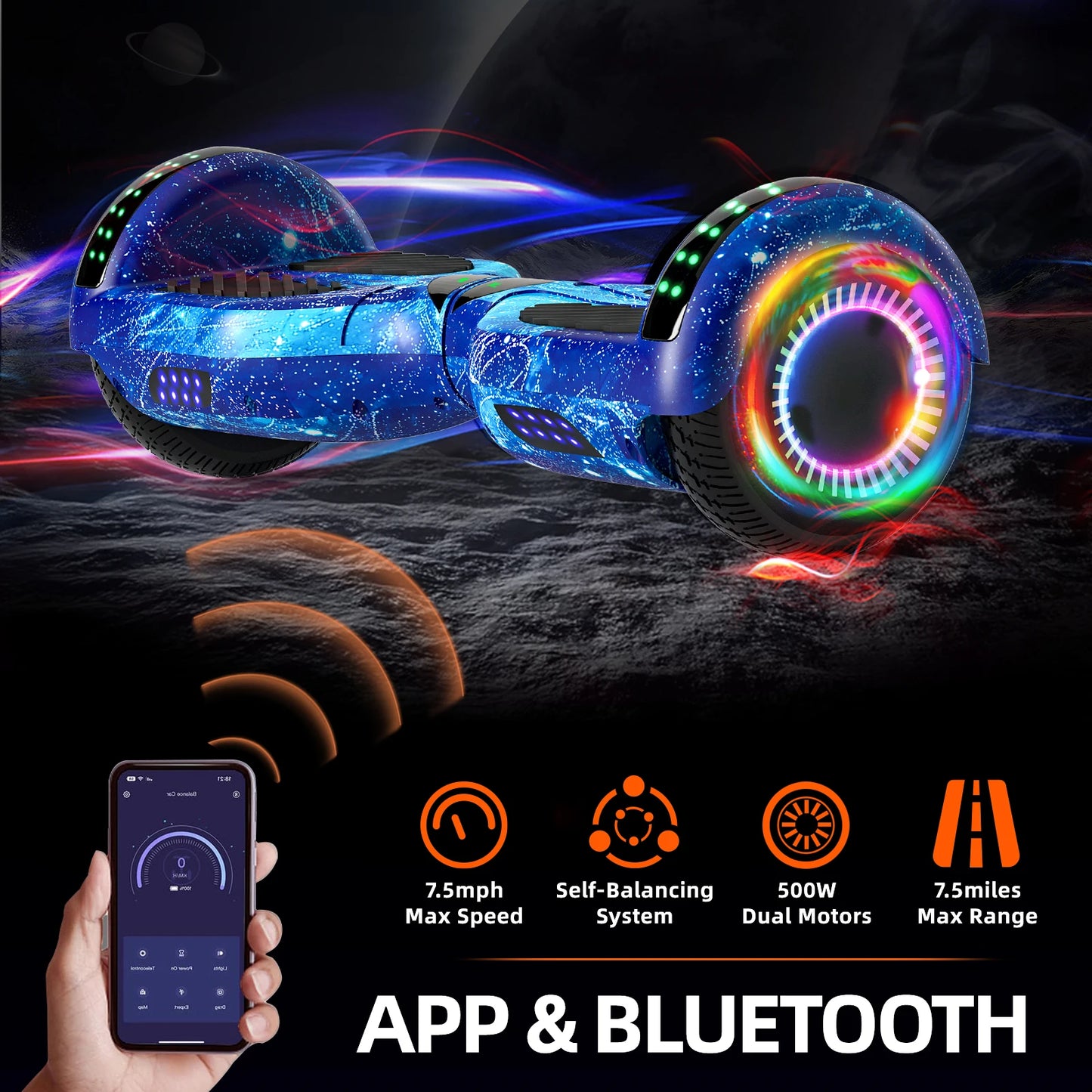 Adjustable Self Balancing Scooter With Led Lights And Bluetooth