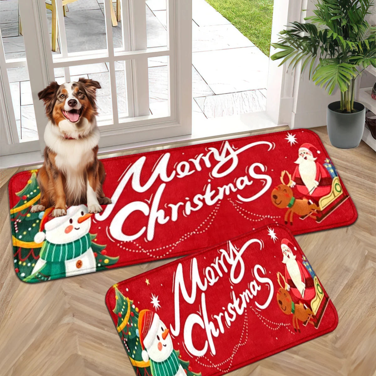 VIKAMA Christmas Halloween Cartoon Animal Letter Print Flannel Area Rug