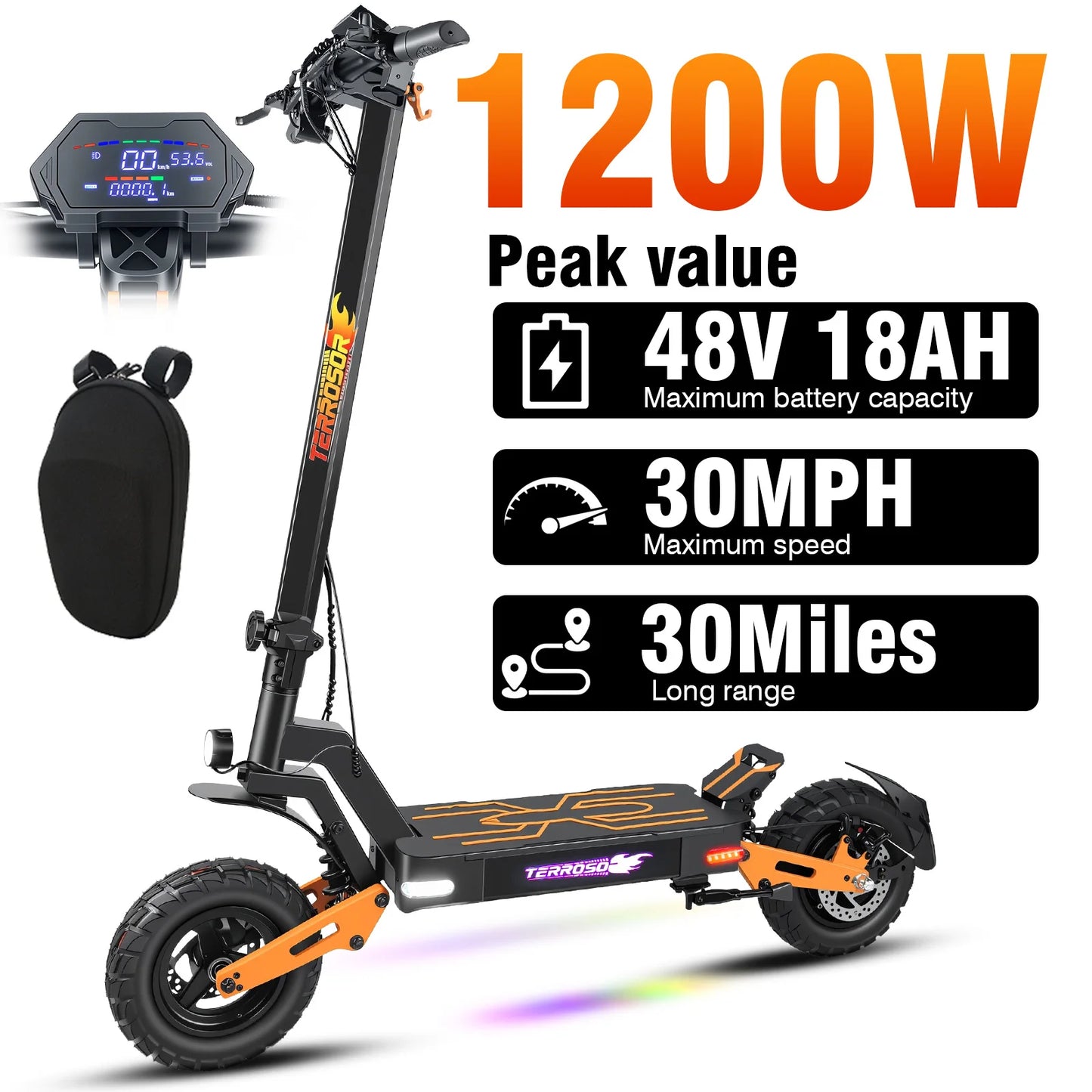 LELEKUAIC T9 Electric Scooter For Adults 1200W Motor 28 MPH Off Road