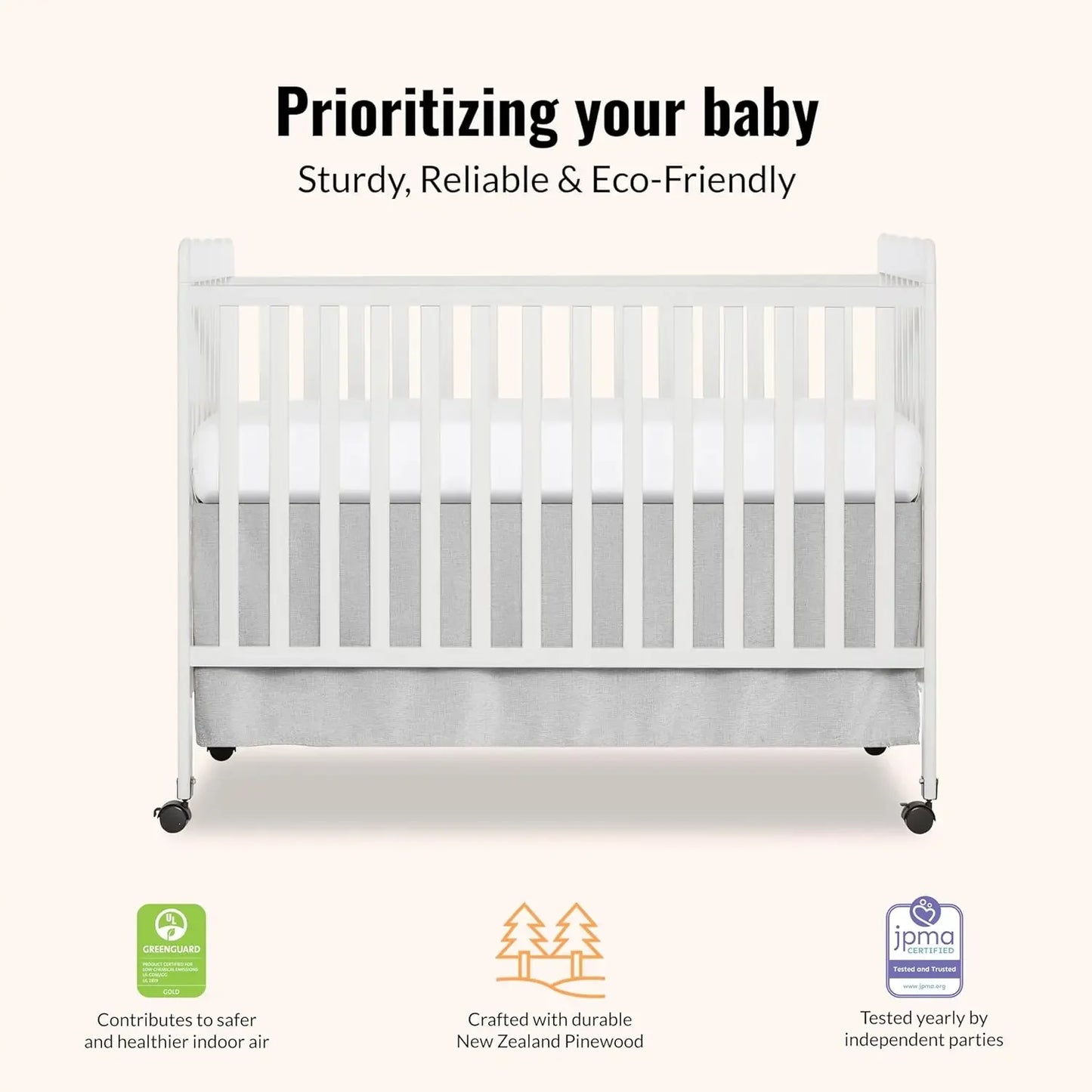 Carson Classic 3-In-1 Convertible Baby Crib JPMA GreenGuard Gold