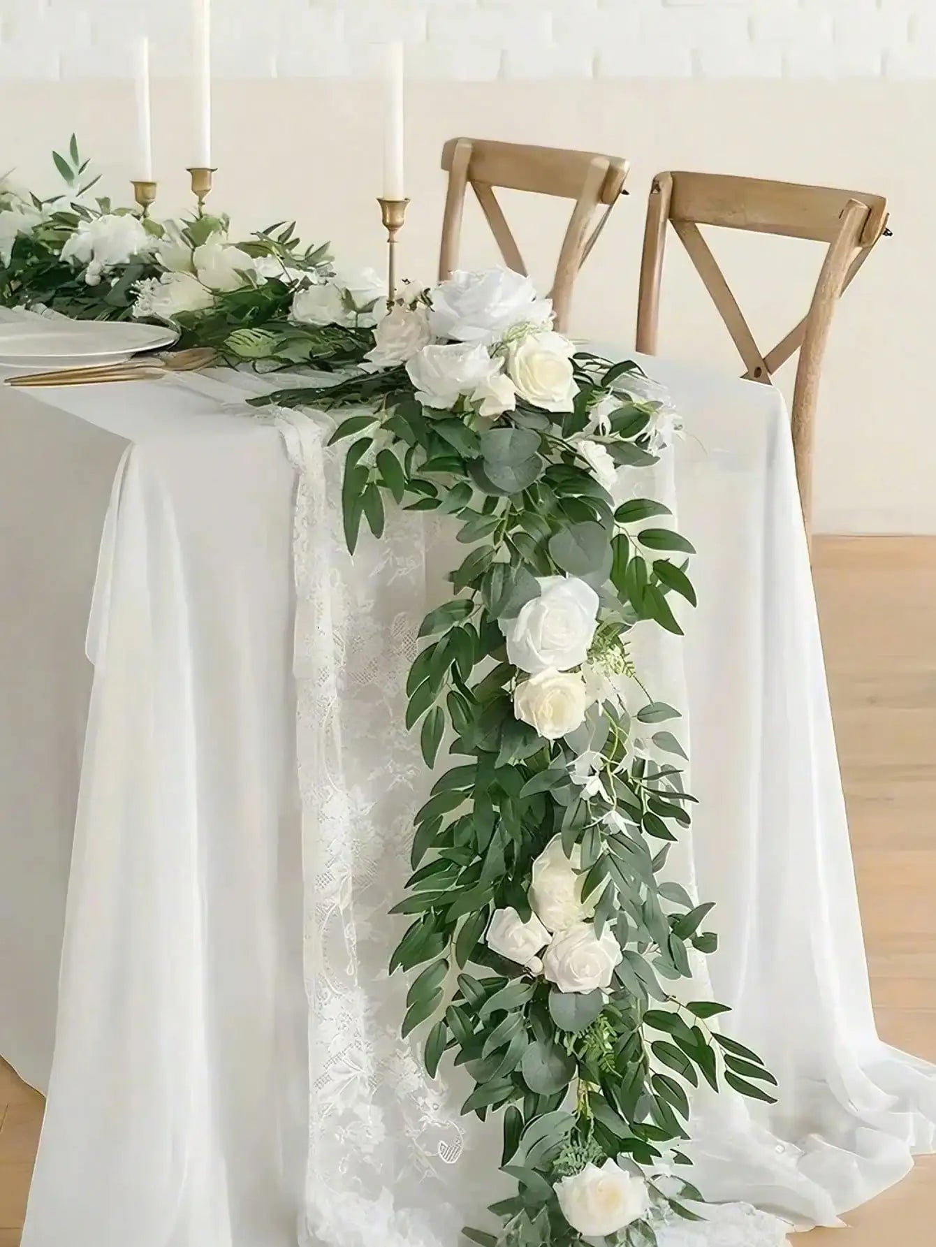 Eucalyptus Garland Elegant Romantic 6FT Artificial White Flowers Greenery Floral Vine Garland For Wedding Arch Table Decor Centerpieces Bridal Shower Party Supplies Housewarming Gift Christmas Decor