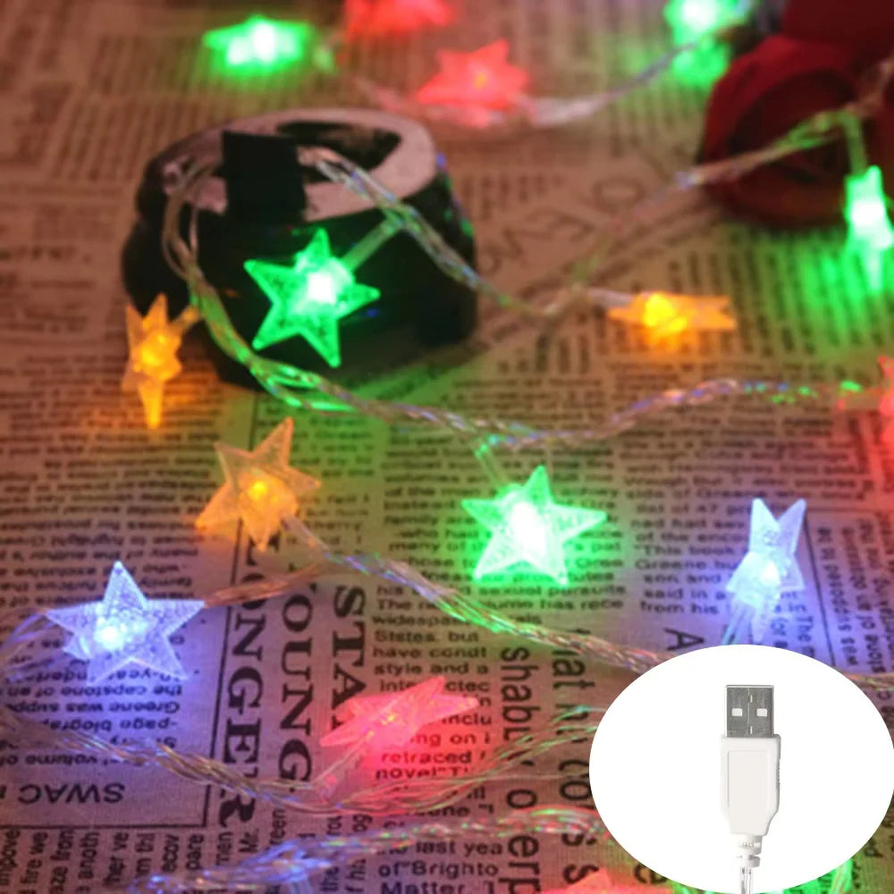 LED String Lights Outdoor Star Chain Lights Garland Lights Bulb Fairy Lights Party Home Wedding Garden Christmas Decor