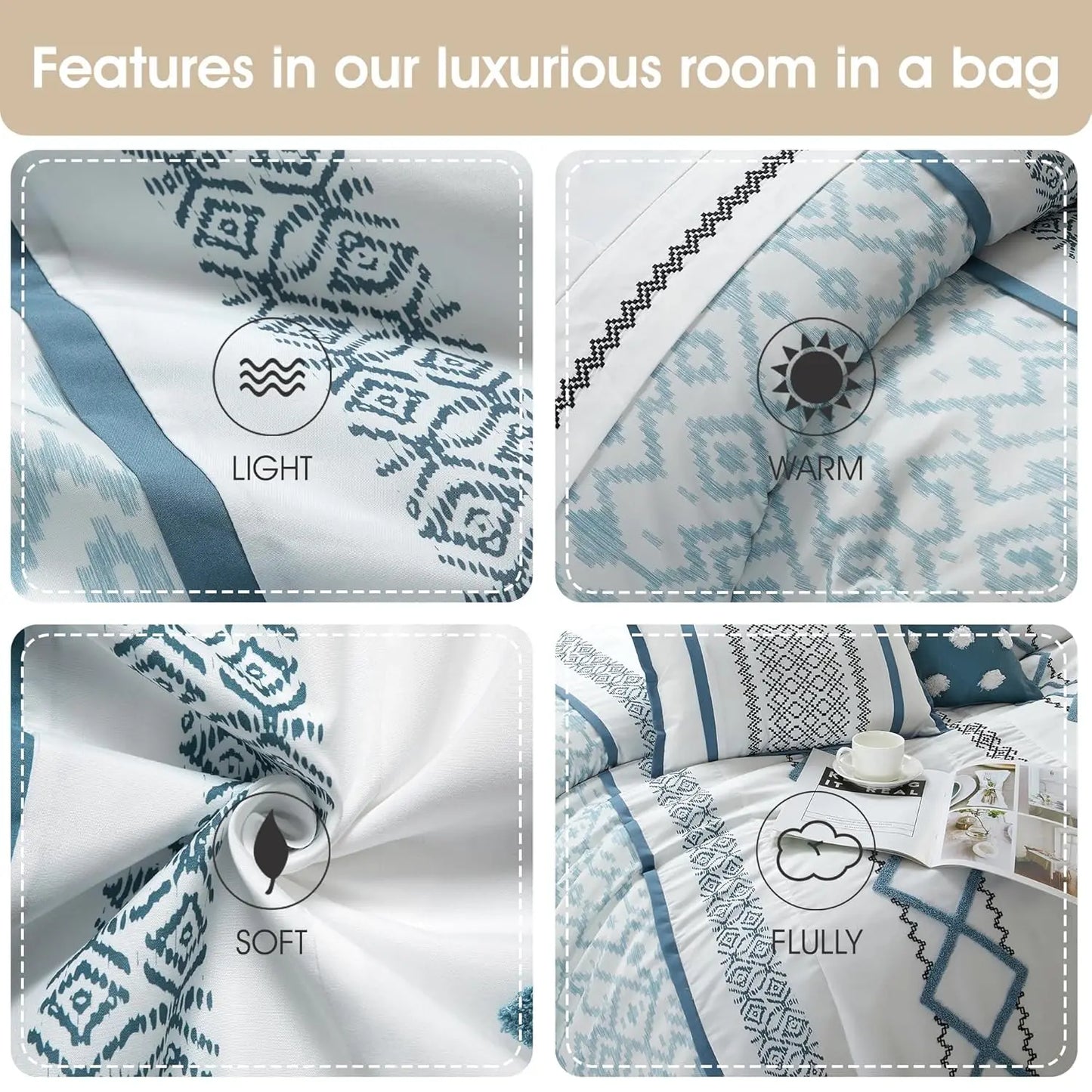 All Season Embroidered Comforter Set With Curtains And Sheet Set