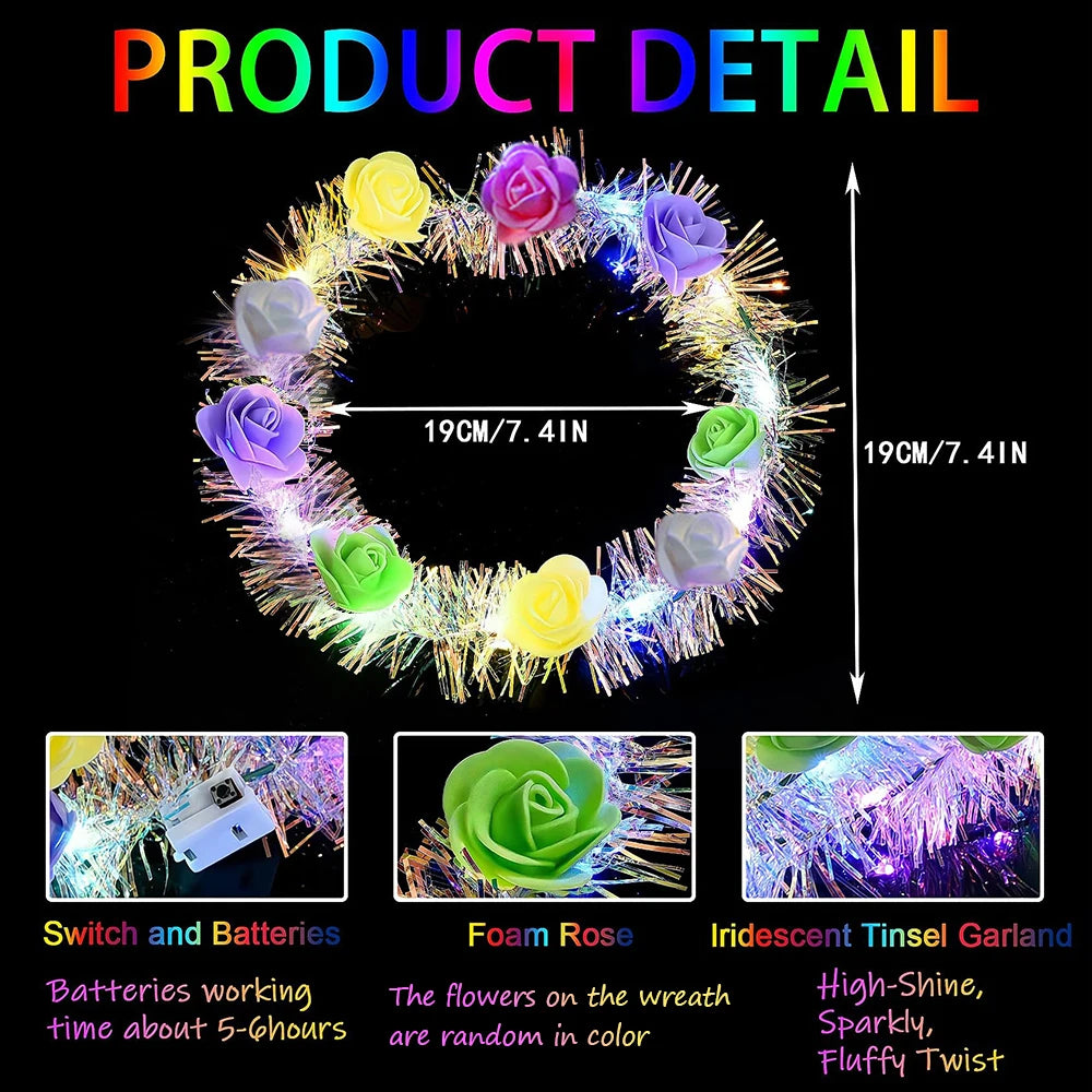 29pcs Sparkling LED Headbands with Rose Rings for Christmas Party Hats, Suitable for Wedding, Birthday, Valentine's Day Headwear