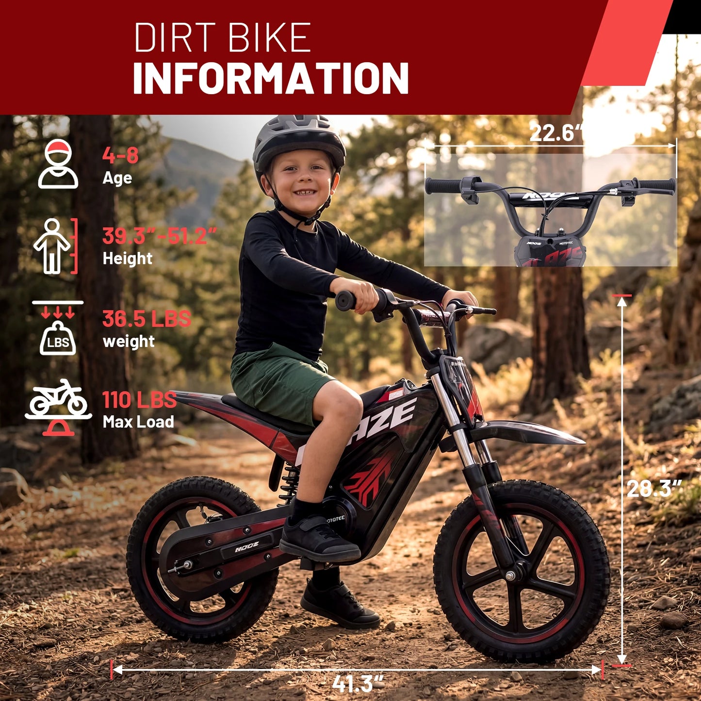 KOOZ HP01E 36V 350W Electric Dirt Bike For Kids Two-Speed