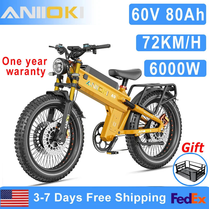 Electric Fat Tire Bike 6000W Dual Motor 60V 70Ah AWD A9 Pro Max