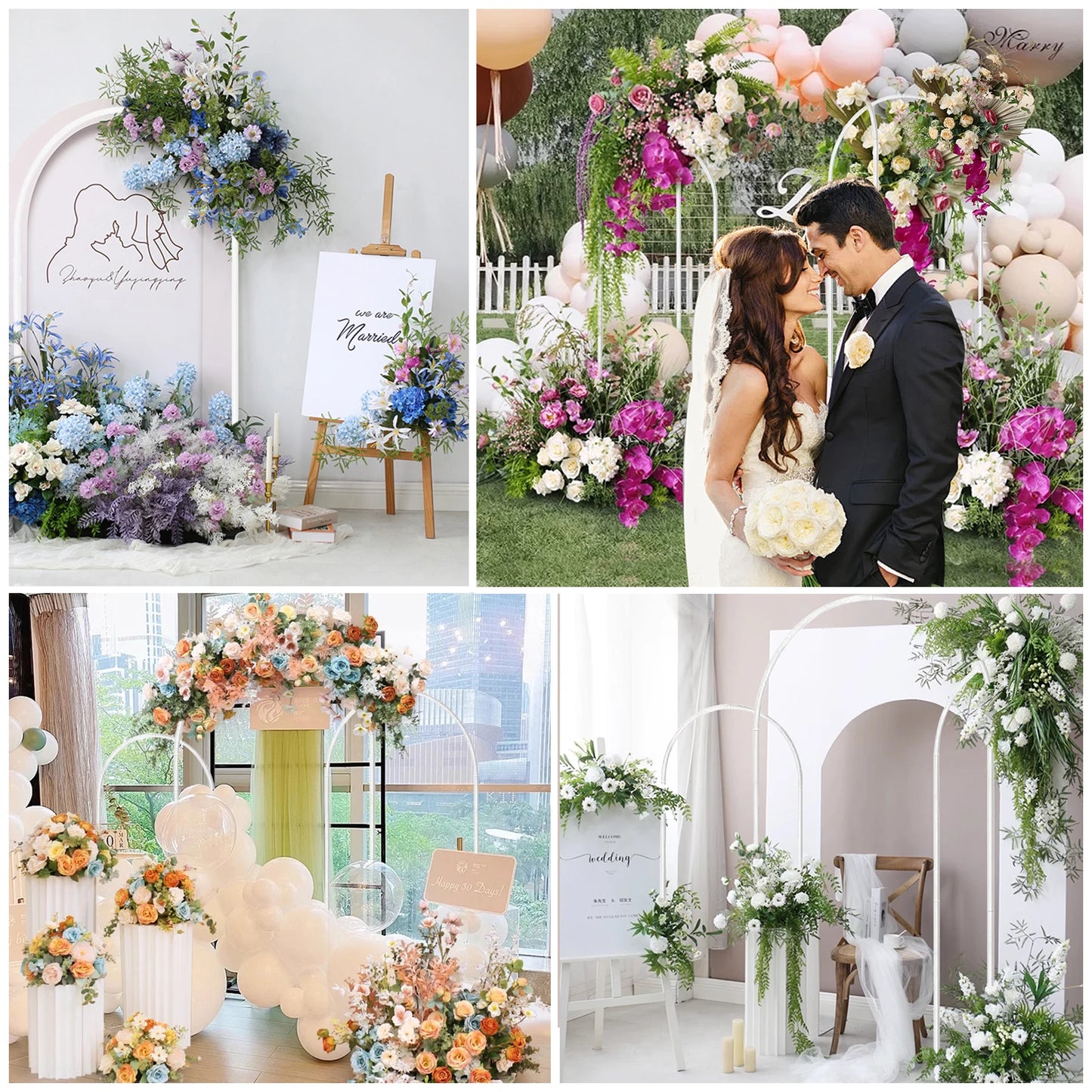 Arch Backdrop Stand, Set of 3 Gold Metal Arch Stand Wedding Arch Frame Square Balloon Arch Stand for Birthday Party Baby Shower