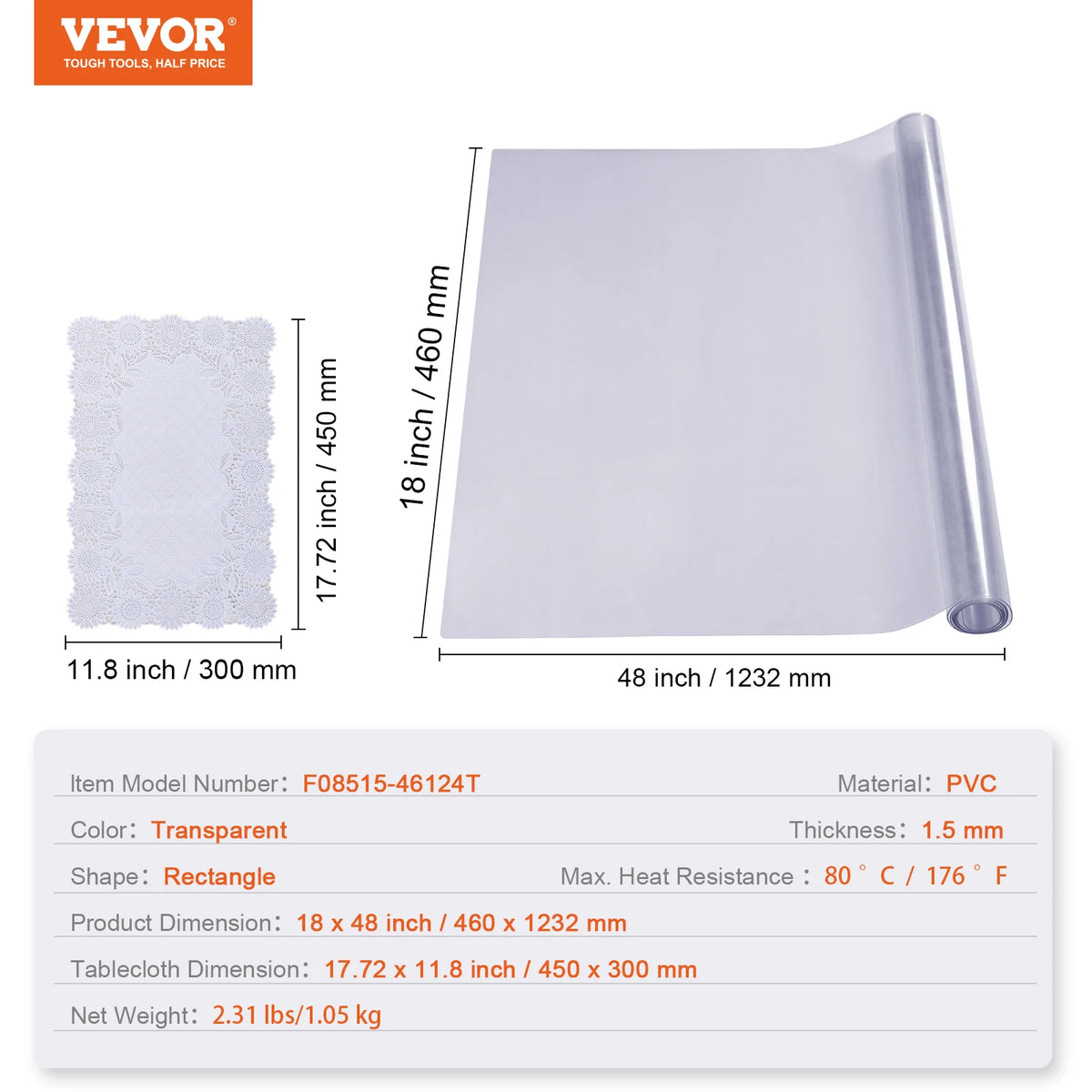 SucceBuy PVC Tablecloth Transparent Table Cloth 1.5mm Waterproof Kitchen Oil-Proof Table Mat Plastic Soft Glass Protector Cover