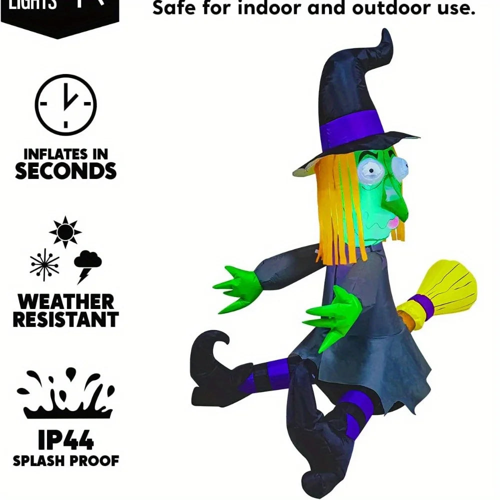 4FT Halloween Inflatable Witch with Build-in LED Lights - Outdoor Blow Up Decor for Yard, Trees & Parties | Witch Decorations, Halloween Inflatables Outdoor, Blow Up Yard Decor