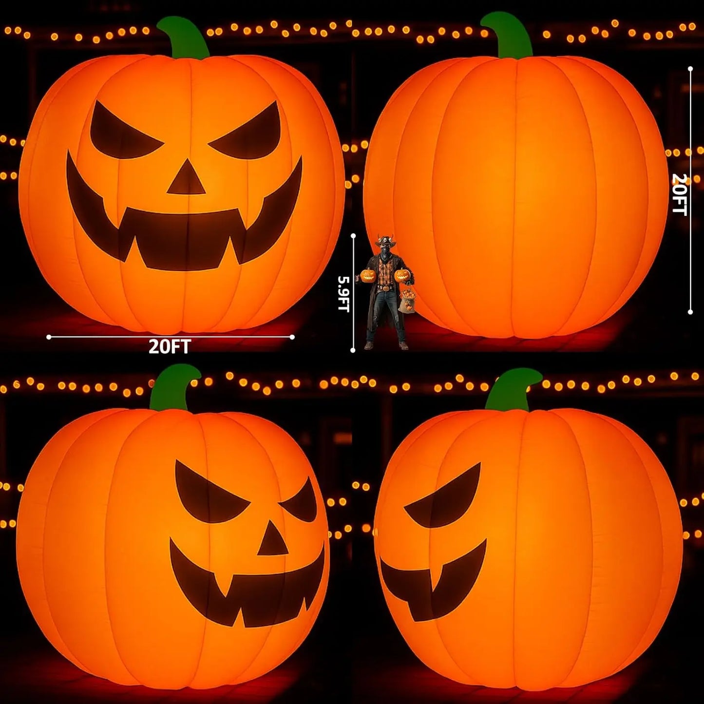 20Ft Giant Thanksgiving Inflatables Pumpkin Decorations Outdoor Extra Large Blow Up Pumpkin with Blower Built-in LED Lights for