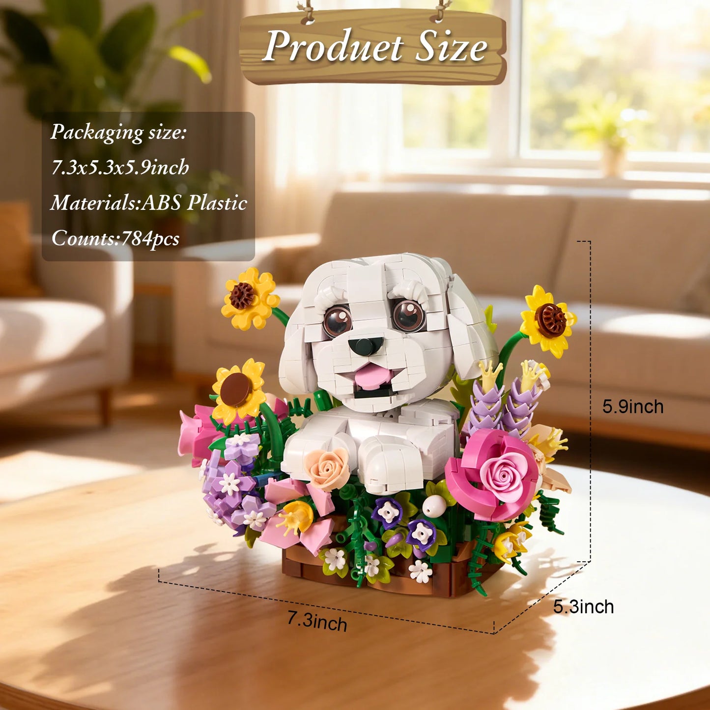 BuildMoc Adorable Dogs Bouquet Succulent Building Blocks Set for Kids