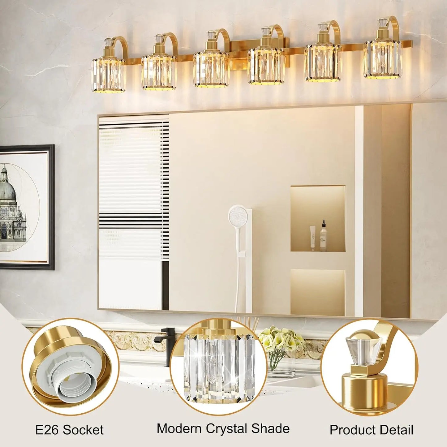 TWISTER.CK Crystal Gold 6 Light Modern Bathroom Vanity Lighting