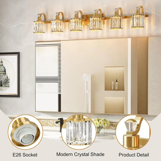 TWISTER.CK Crystal Gold 6 Light Modern Bathroom Vanity Lighting