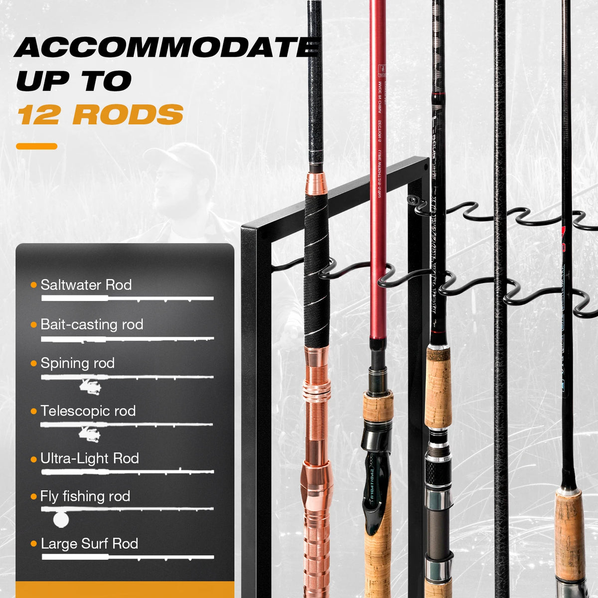 Fishing rod holder,Fishing Rod Rack Storage up to 12 Rods,Fishing Tackle Storage Cabinet,Fishing Pole Holders for Garage