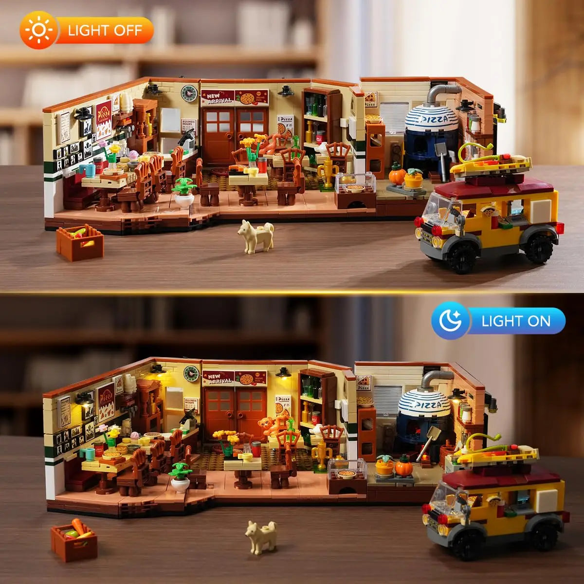 HOGOKIDS City Street Pizza Restaurant Building Set With LED House
