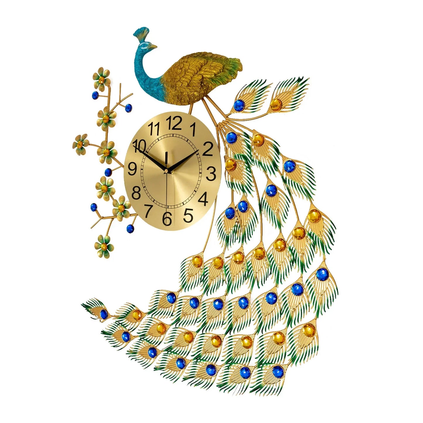 Peacock Inspired Metal Wall Clock 3D Living Room Decor Gift