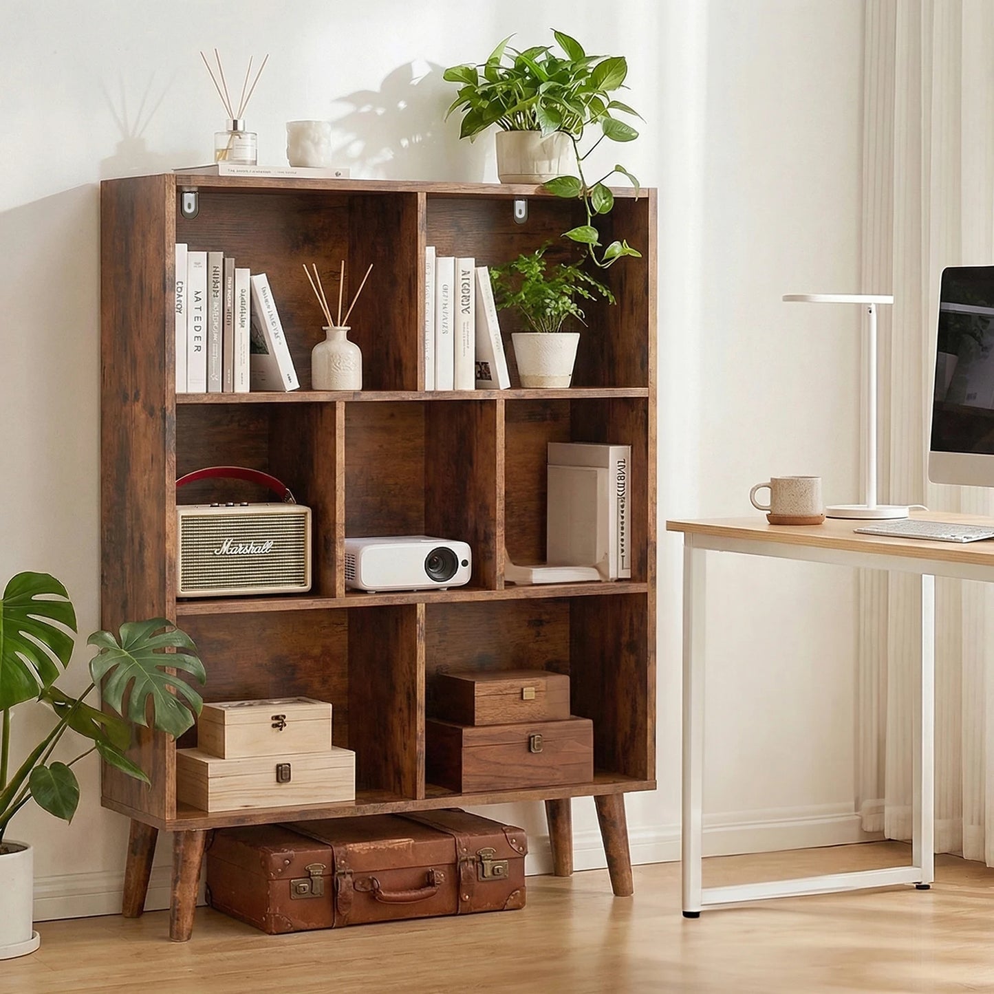Sturdy Wooden Bookcase With Multiple Shelves For Home Storage