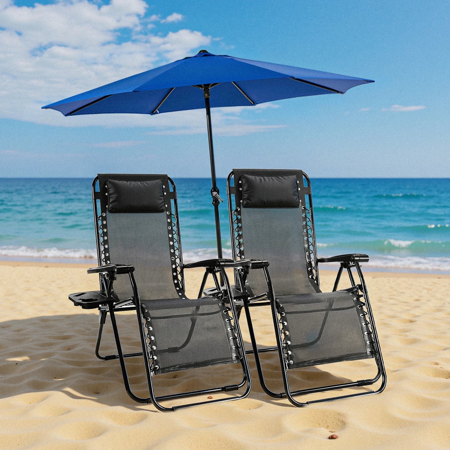 JHK Zero Gravity Portable Sun Lounger With Cup Holder