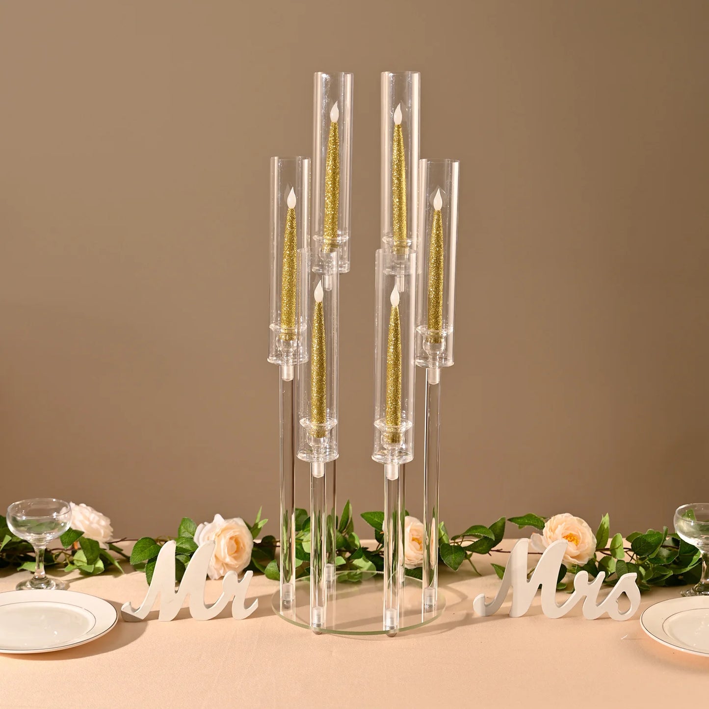 VINCIGANT 6 Arm Acrylic Candelabras Candlestick Holder Set