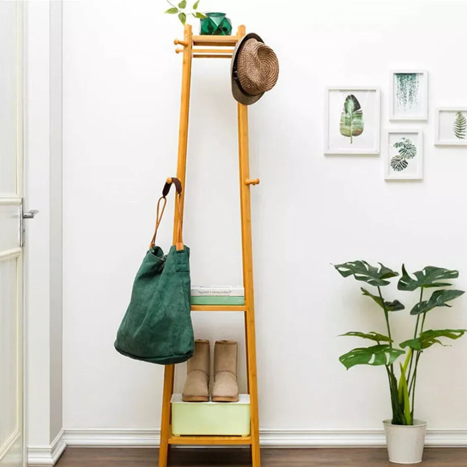Wisfor Bamboo Standing Coat Rack Garment Stand Hall Tree