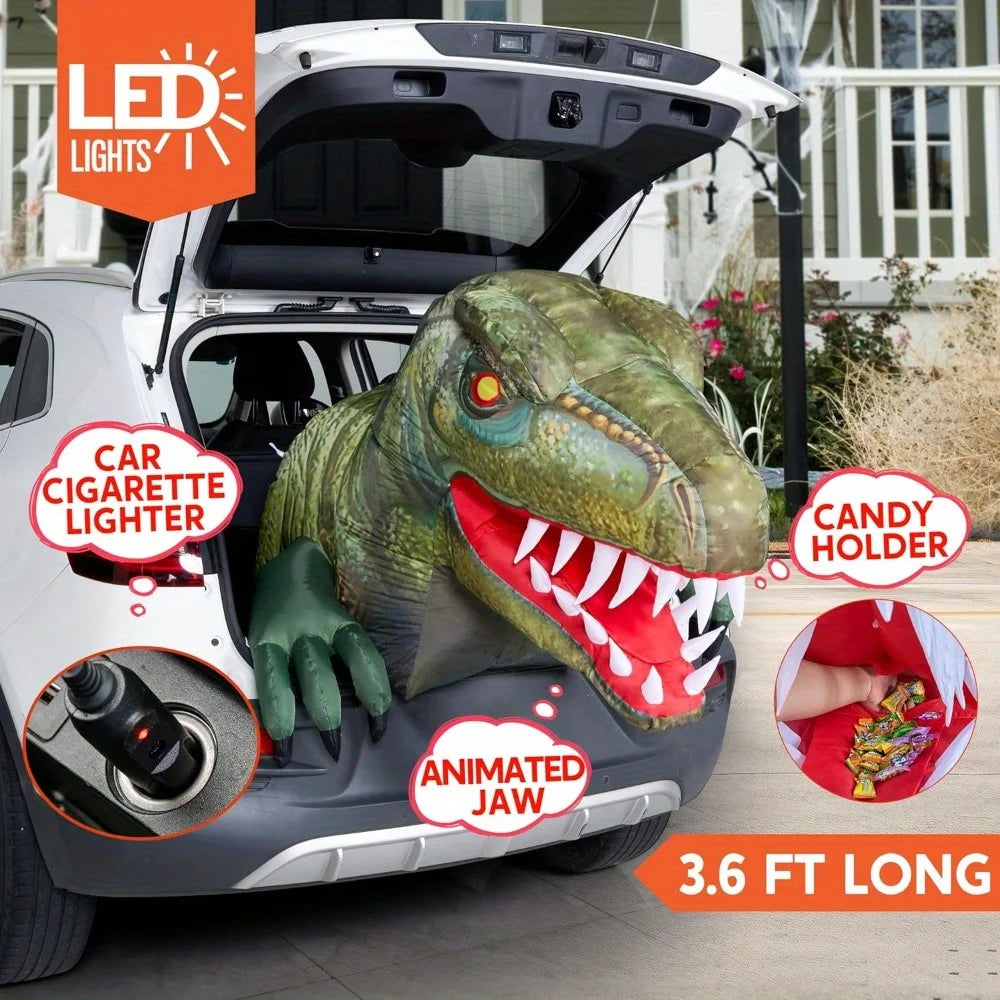 Animated Halloween Inflatable Outdoor Decorations Trunk or Treat Car Decorations Animated Dinosaur with LEDs for Yard Decor