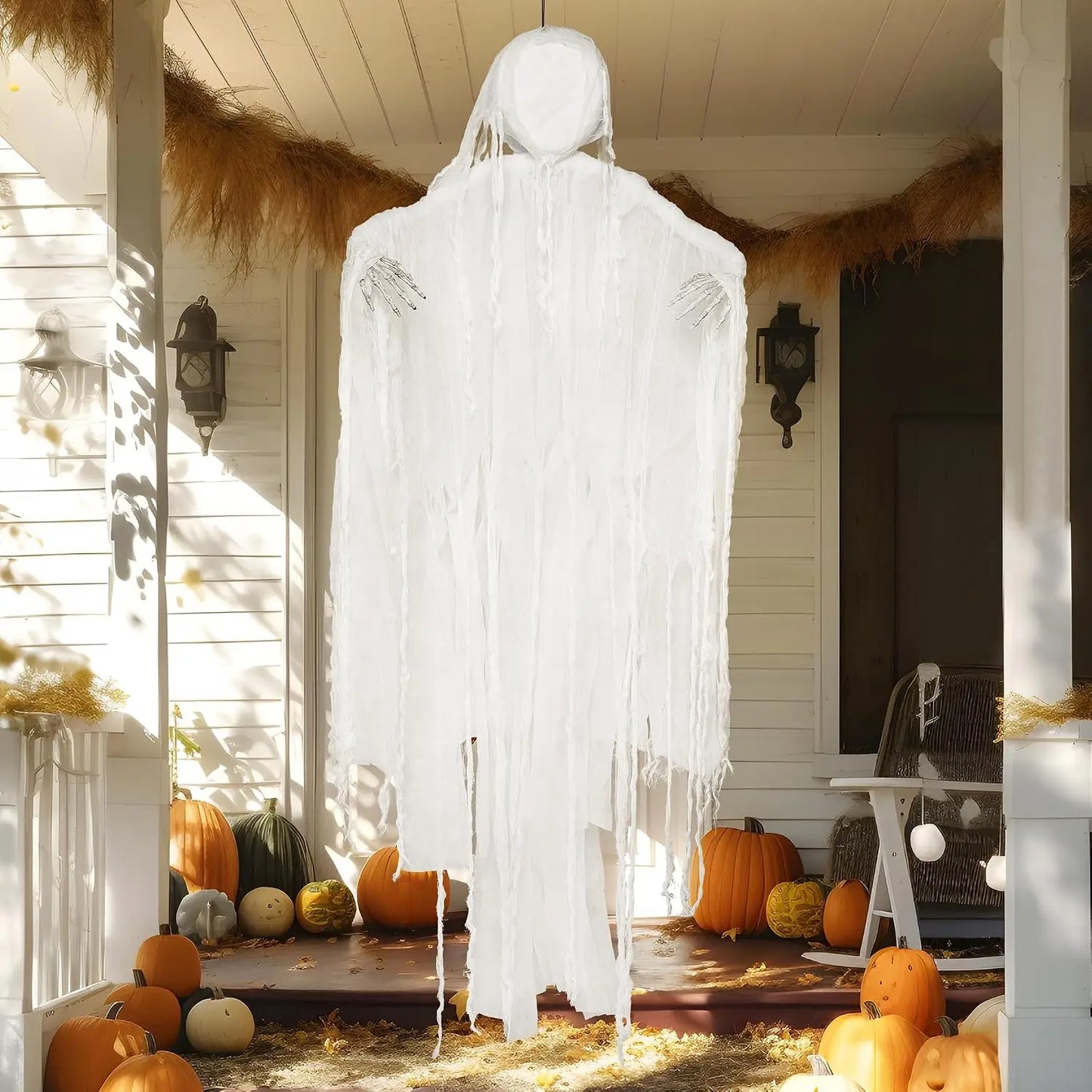 63” White Faceless Grim Reaper Halloween Hanging Ghost Decorations Outdoor in White Horror Robe for Halloween Tree Yard Party Outside Hanging Decorations Party Supplies