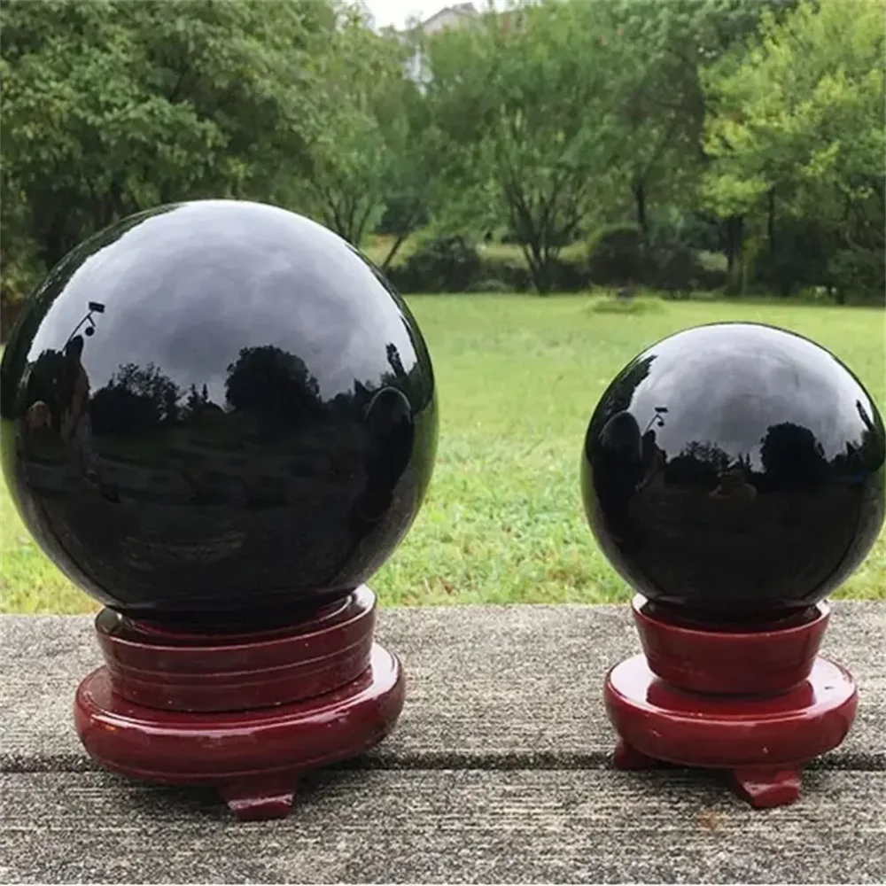 1pc  Natural Obsidian Spherical Crystal Ball - Glossy Black Meditation Stone for Spiritual Growth, Home Decor, Holiday Gift,