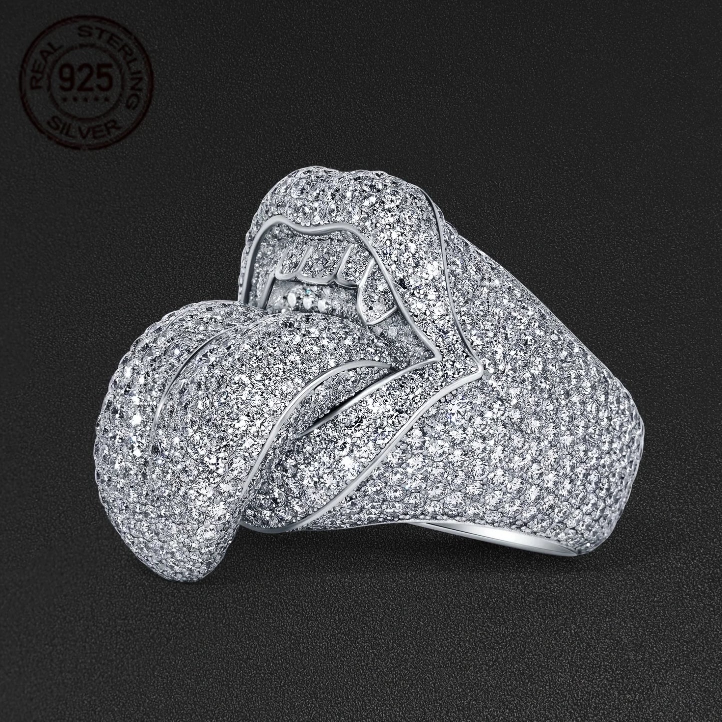Exaggerated Death Kiss Ring for Men 925 Sterling Silver Hip Hop Style Creative Rapper Punk Rings Unique Halloween Jewelry