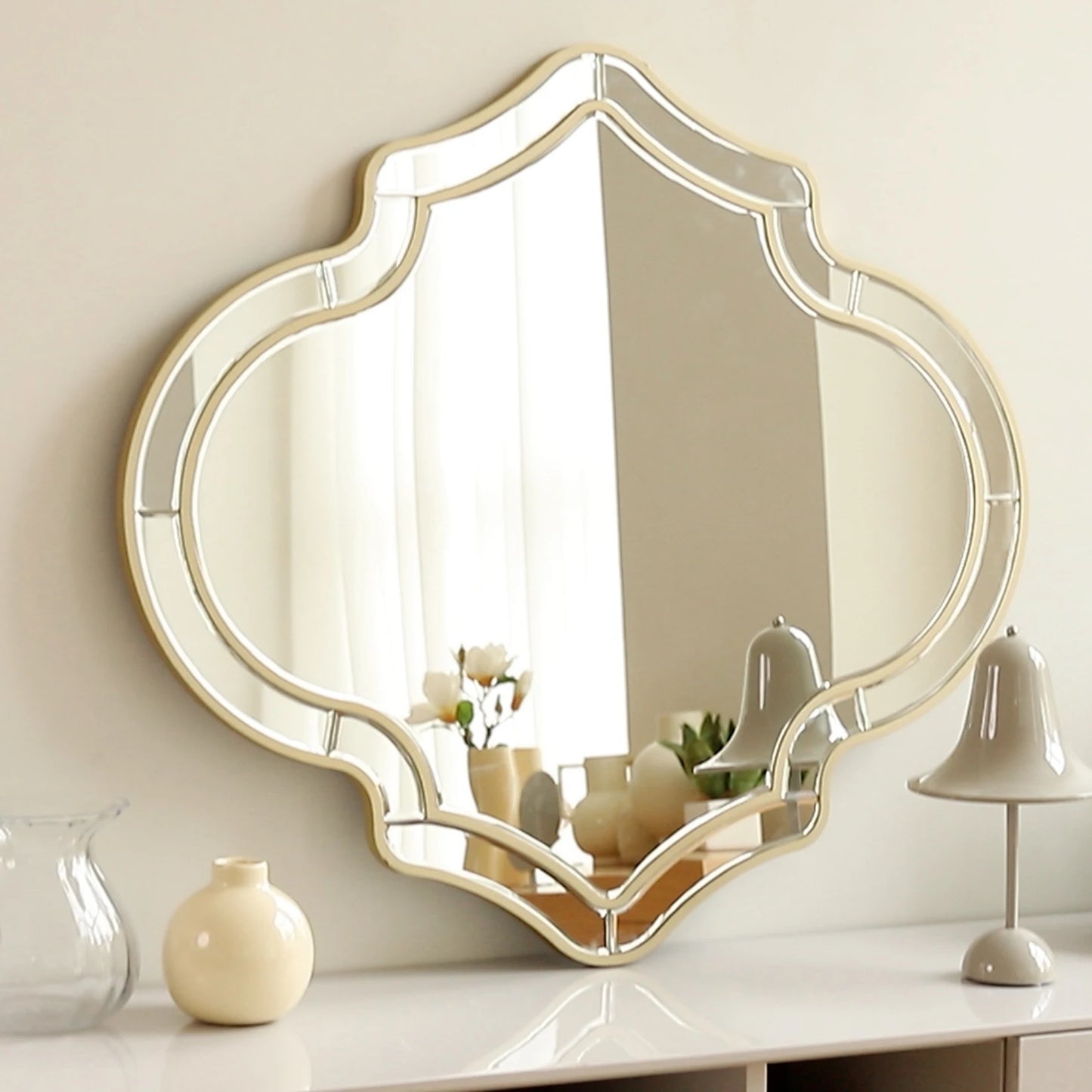 Framed Glass Mirror With Rim Art Accent For Living Room Hallway