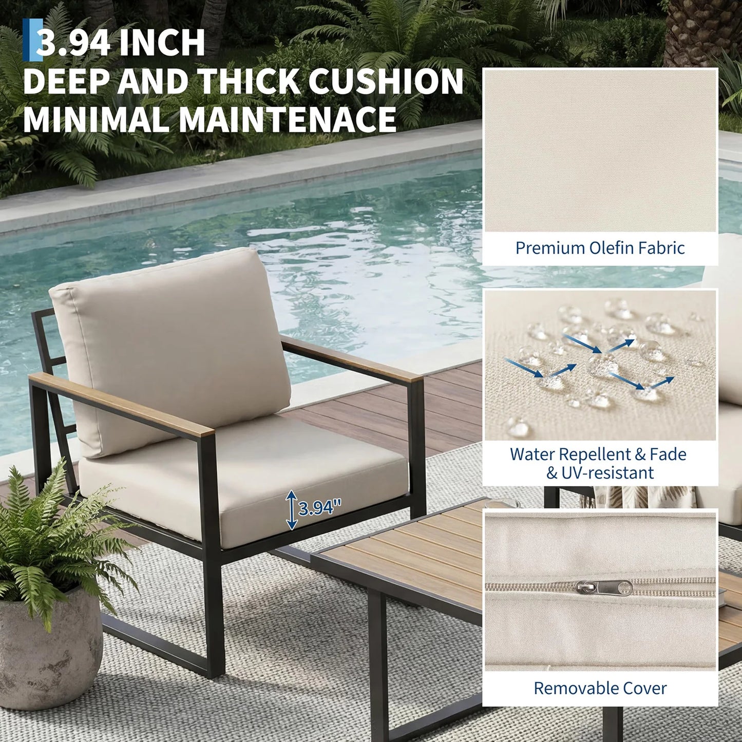 HobbyLane Modern 4 Piece Outdoor Patio Sofa With Coffee Table