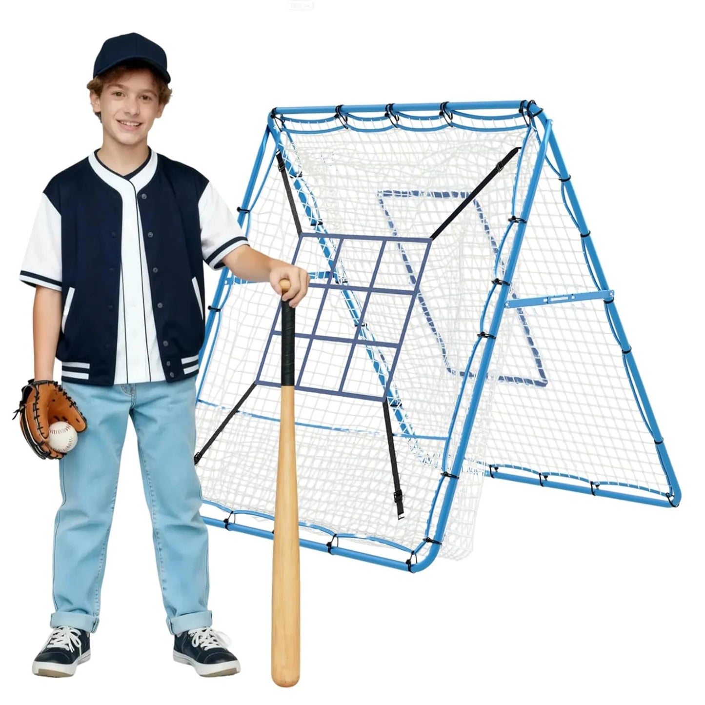 5x4 ft Volleyball Baseball Rebounder Net, Softball Rebounder Pitchback Net,Multi-Sport Training Rebound Net, Adjustable Angles