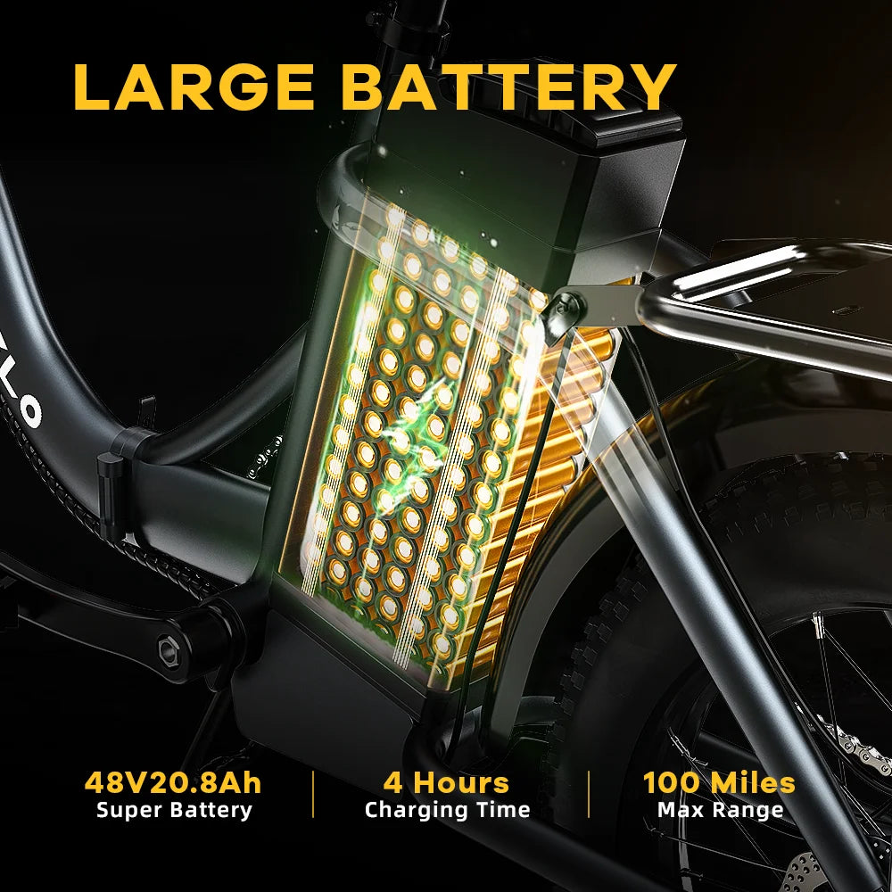 Cybervelo MARS700 1000W Folding Electric Bike,48V 20.8AH Removable Battery Adults E-Bike,30+MPH,80 Miles Max Range, 20" Fat Tire