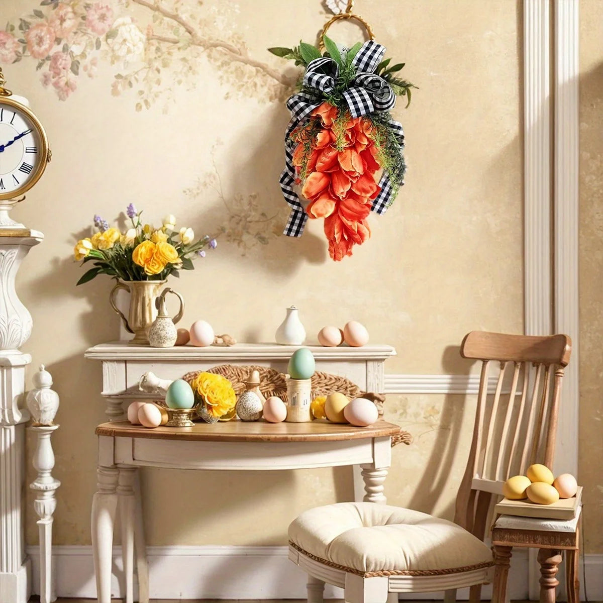 Easter Spring Swag Tulips Wreaths for Front Door, 15.7'' Artificial Spring Summer Door Wreaths with Flowers and Leaves.