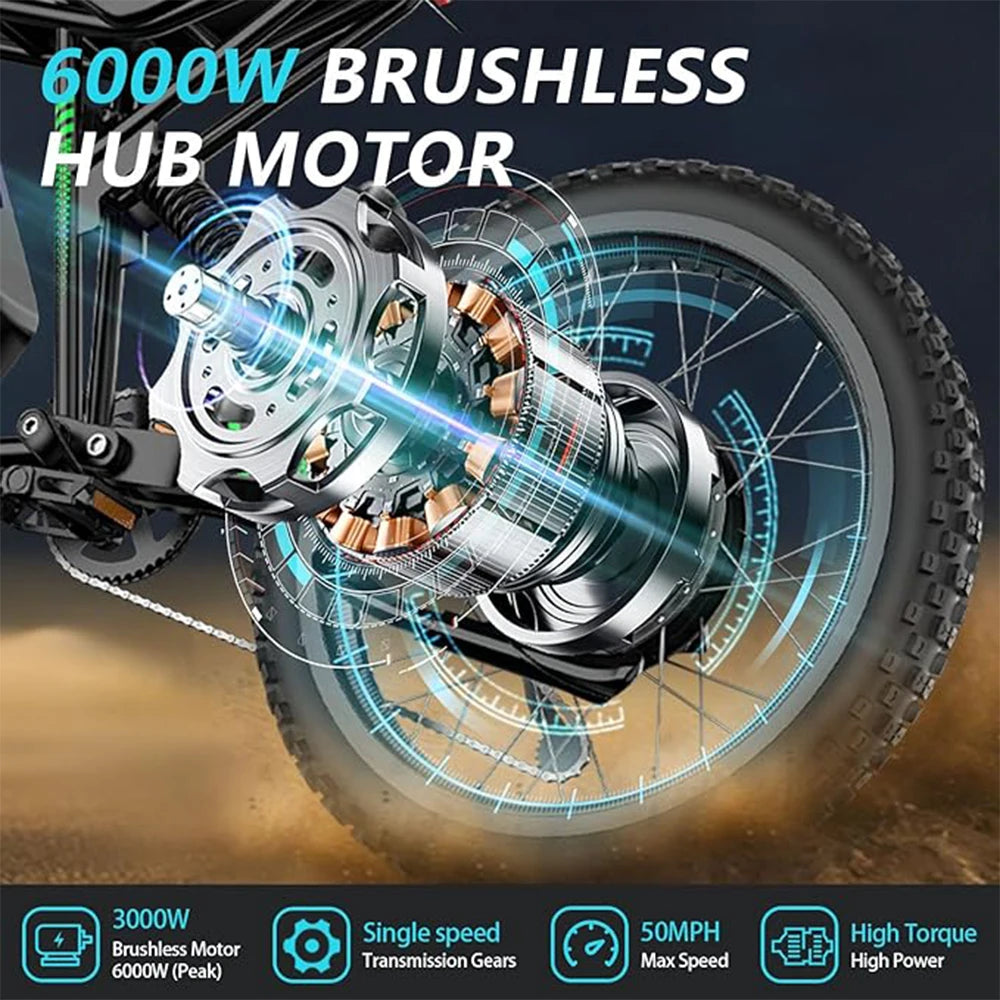 Electric Dirt Bike 6000W 60V 25Ah With Full Suspension Brakes