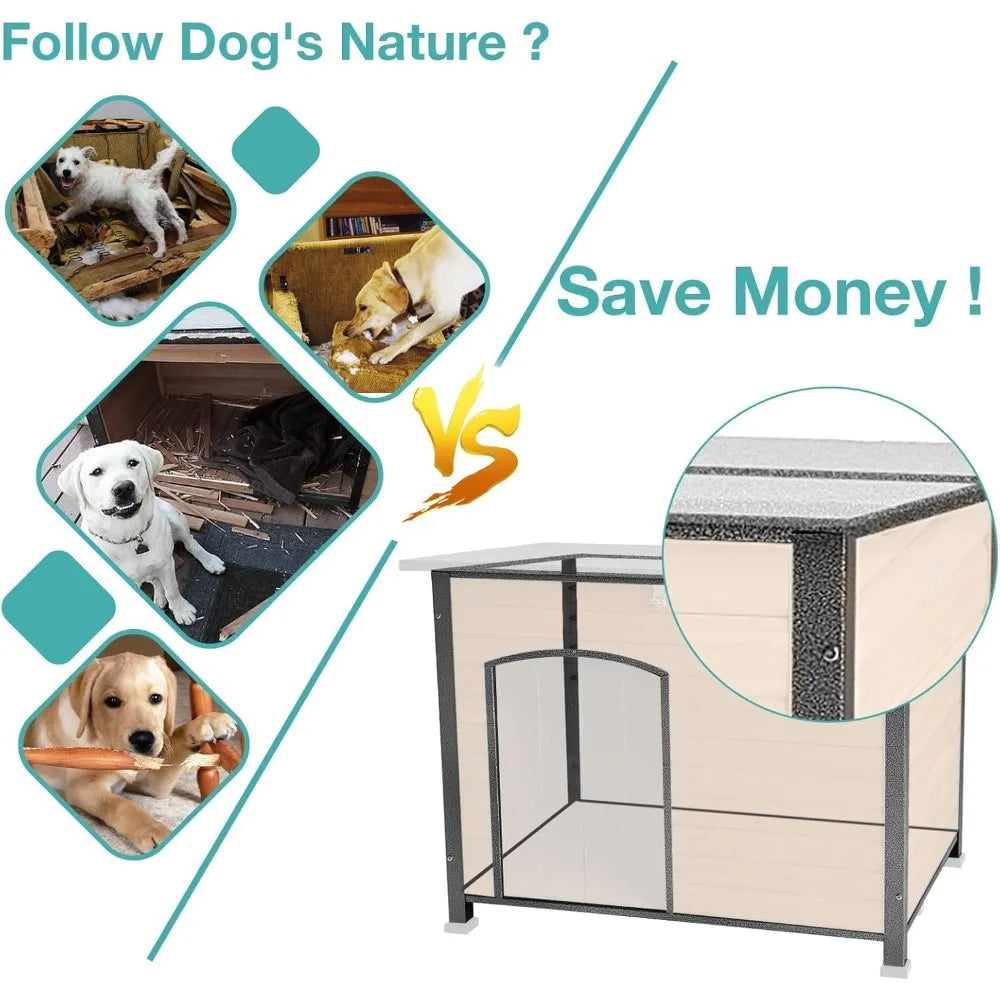 Outdoor Heated Dog House With AntiChew Iron Frame Temperature Control